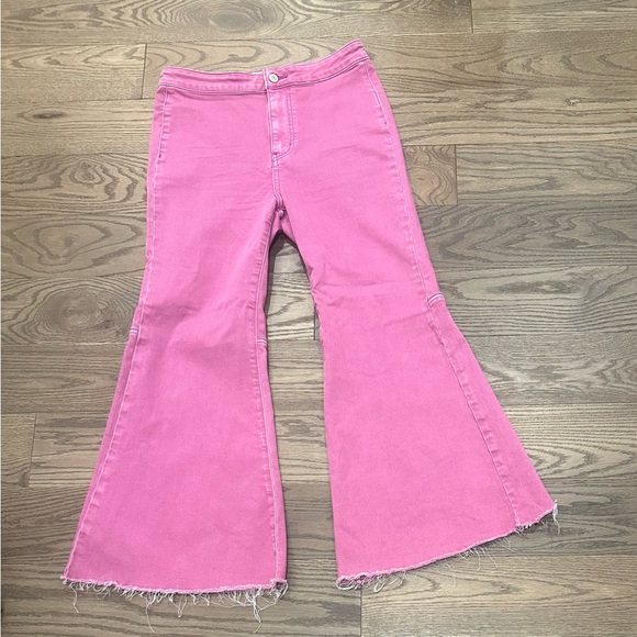 We The Free Pink Flare Jeans Size 29 High Rise Raw Hem Free People